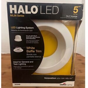 Halo ML56 Series 5 Inch White Baffle Trim LED Recessed Lighting 593WB NEW